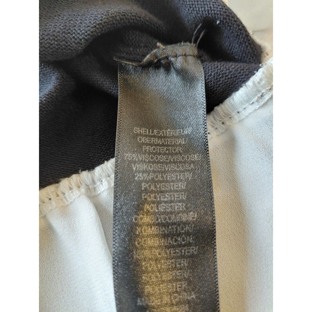 Adrianna Papell Size L Black Bishop Sleeve V-Neck Sweater White Collar and Tails - Picture 7 of 9
